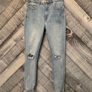 Express Light Blue Distressed Women's Jeans Trendy High Waisted Street Wear